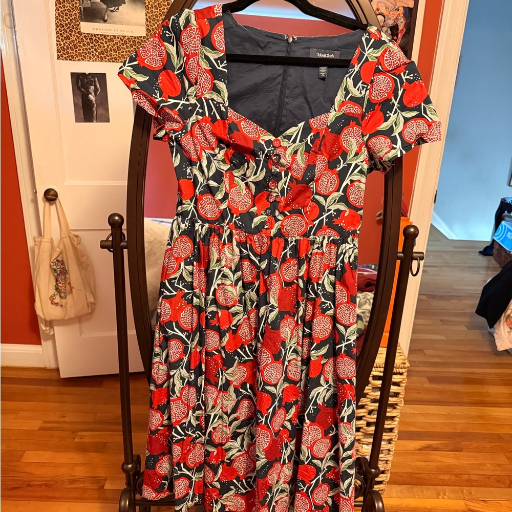 Modcloth Red and Green Floral Dress